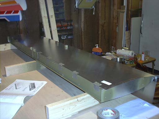 Skin laying on the bottom of the stabilizer frame.